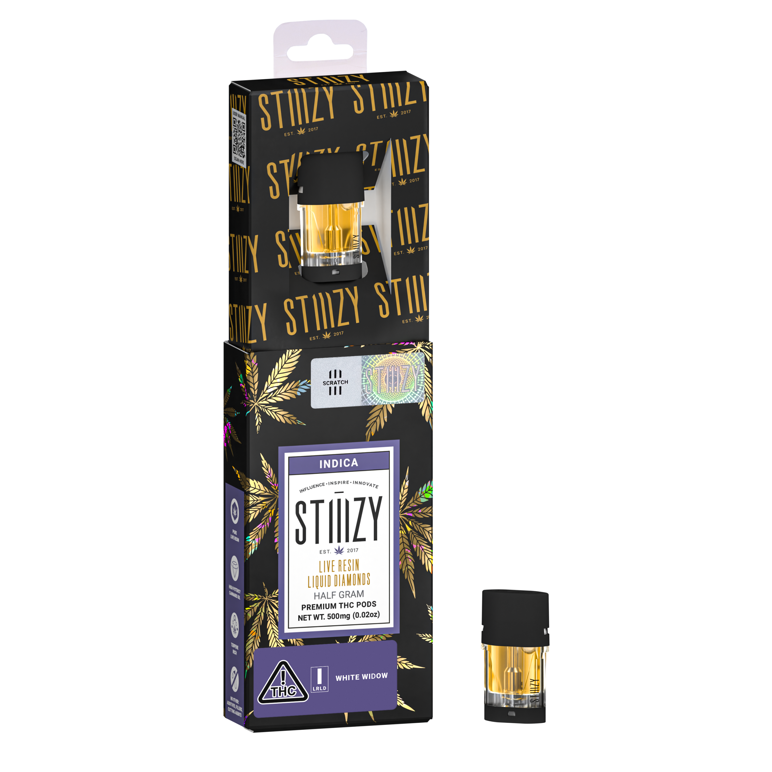 Stiiizy White Widow .5g Live Resin Liquid Diamonds Vape Pod